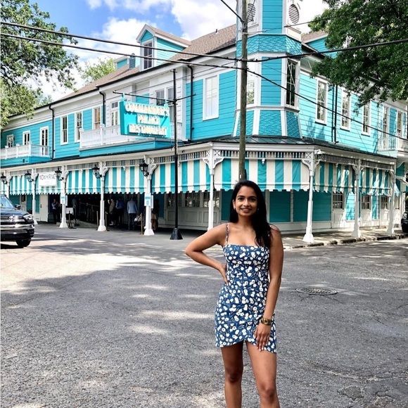 Reformation Blue and White Floral Mini Dress - Picture 1 of 9